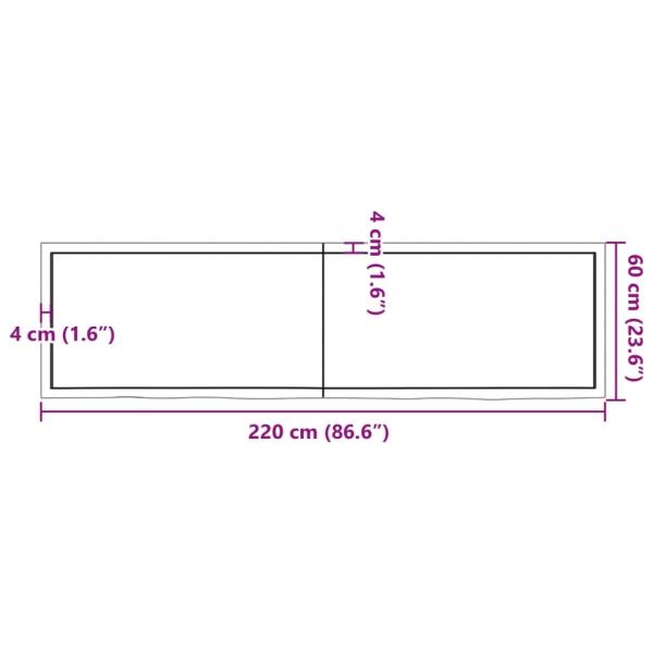 vidaXL Bänkskiva för badrum 220x60x(2-4) cm obehandlat massivt t Brun