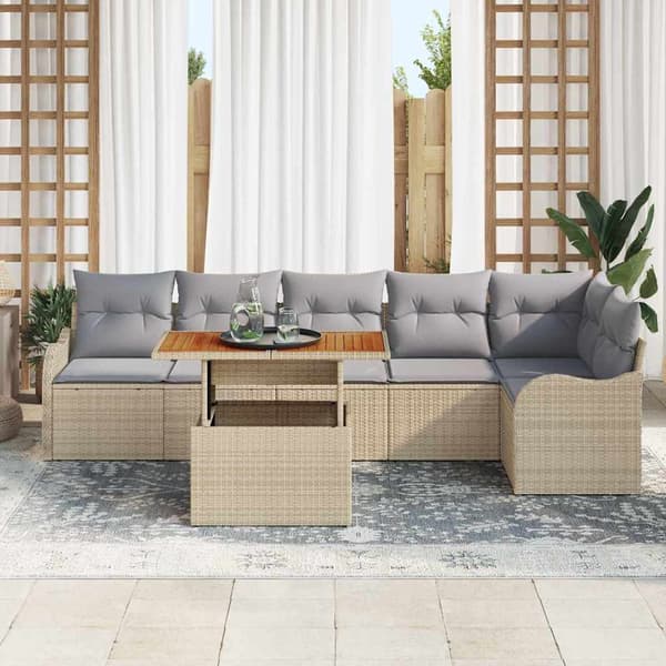 vidaXL Trädgårdsoffset 7 st Beige Poly rattan Beige
