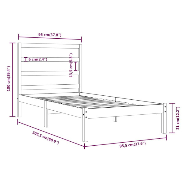 vidaXL Sängram svart massiv furu 90x200 cm enkelsäng Svart