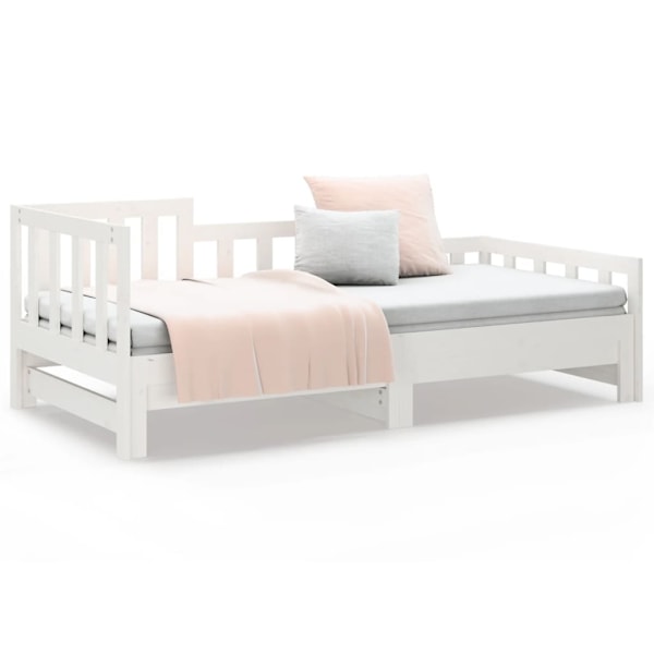 vidaXL Utdragbar dagbädd vit 2x(80x200) cm massiv furu Vit