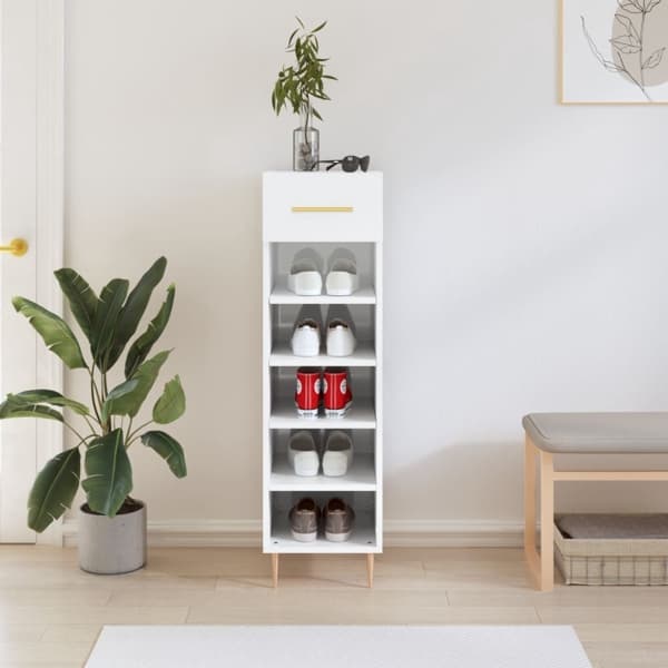 vidaXL Skoskåp vit högglans 30x35x105 cm konstruerat trä Vit