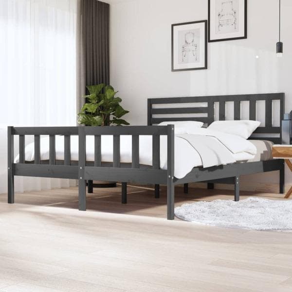 vidaXL Sängram massivt trä 180x200 cm grå Grå