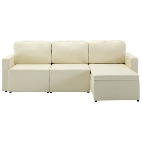 vidaXL Bäddsoffa modulär 3-sits gräddvit konstläder Creme