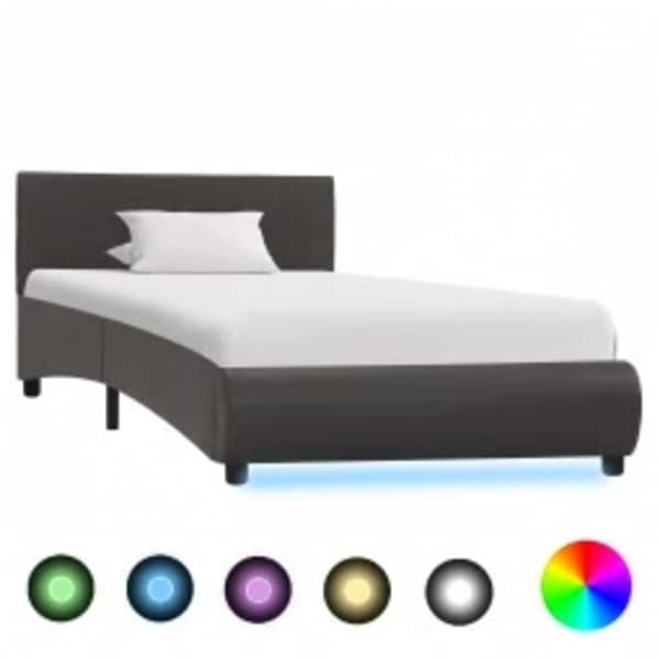 vidaXL Sängram med LED grå konstläder 100x200 cm grå