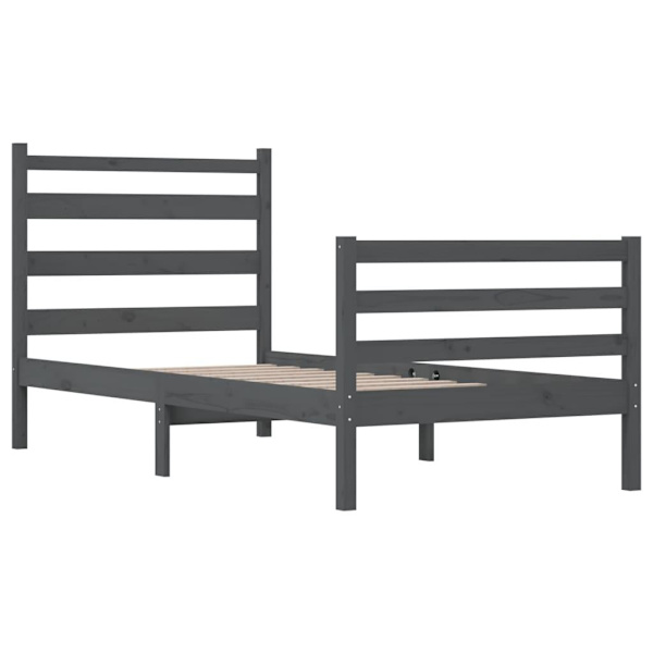 vidaXL Sängram massiv furu 90x200 cm grå Grå