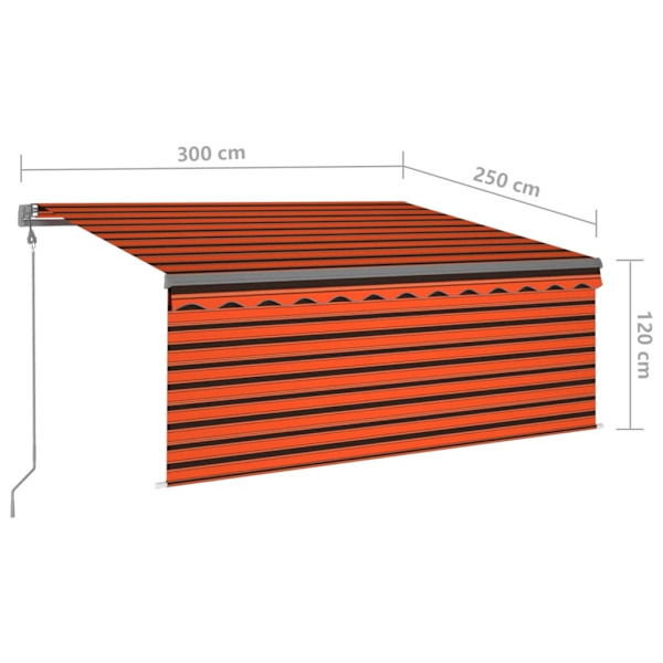 vidaXL Manuell infällbar markis med rullgardin LED 3x2,5m orange/brun Orange