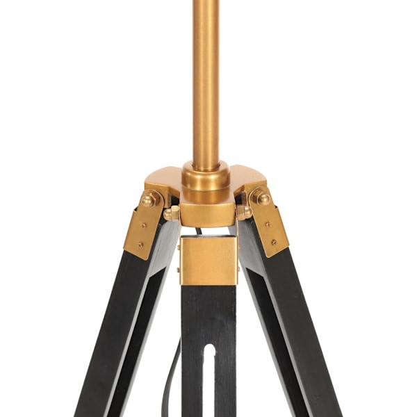 vidaXL Golvlampa svart och guld massivt teakträ 141 cm Svart