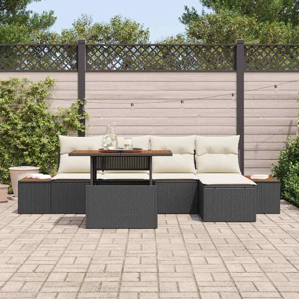 vidaXL Trädgårdsoffset 6 st Svart Poly rattan Svart