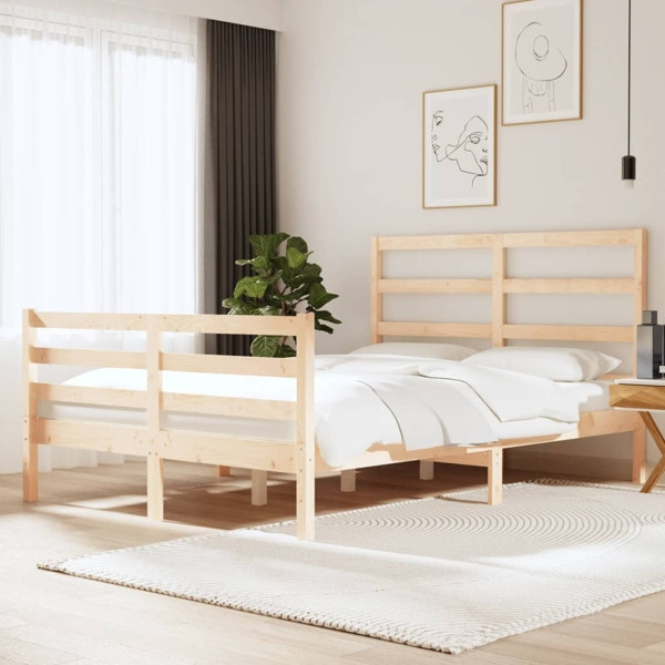 vidaXL Sängram massiv furu 120x190 cm Brun