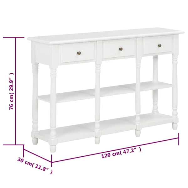 vidaXL Konsolbord vit 120x30x76 cm MDF Vit