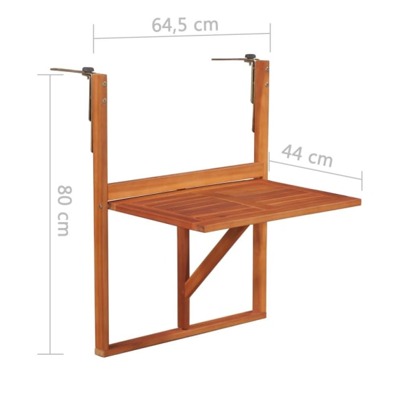 vidaXL Hängande balkongbord 64,5x44x80 cm massivt akaciaträ Brun