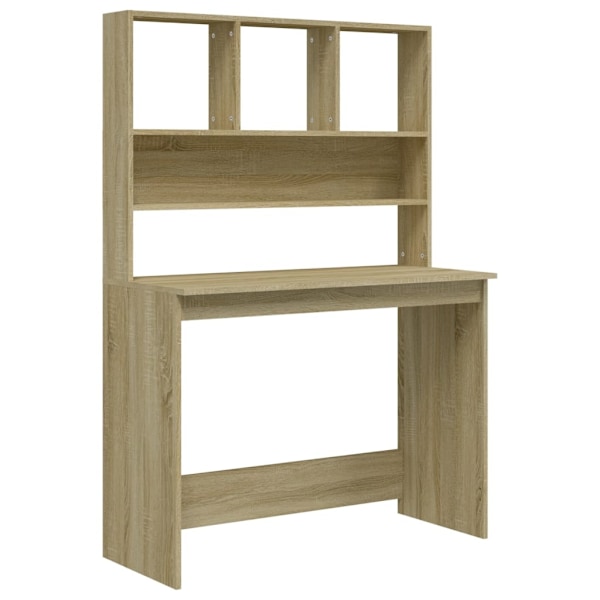 vidaXL Skrivbord med hyllor sonoma-ek 102x45x148 cm konstruerat trä Brun