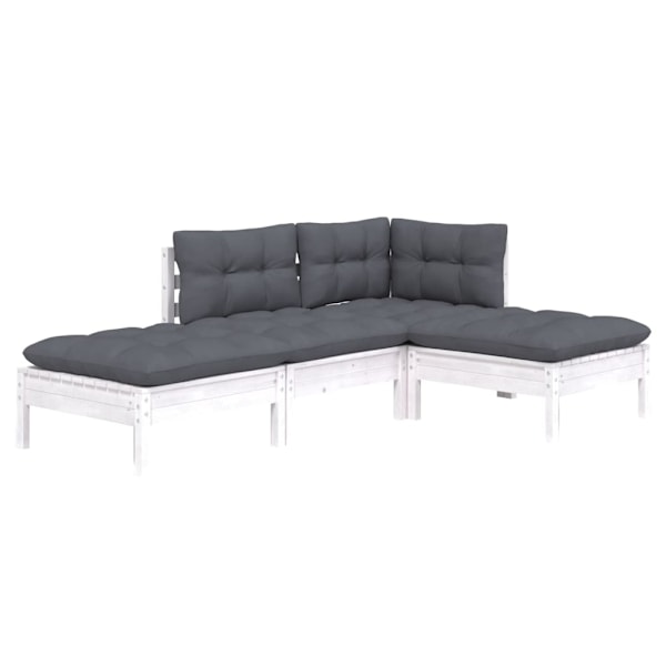 vidaXL Loungegrupp med dynor 4 delar vit massiv furu Vit
