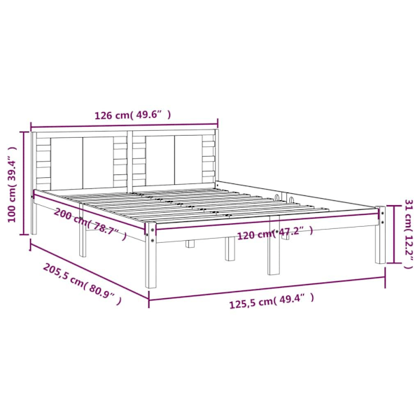 vidaXL Sängram grå massiv furu 120x200 cm enkelsäng Grå