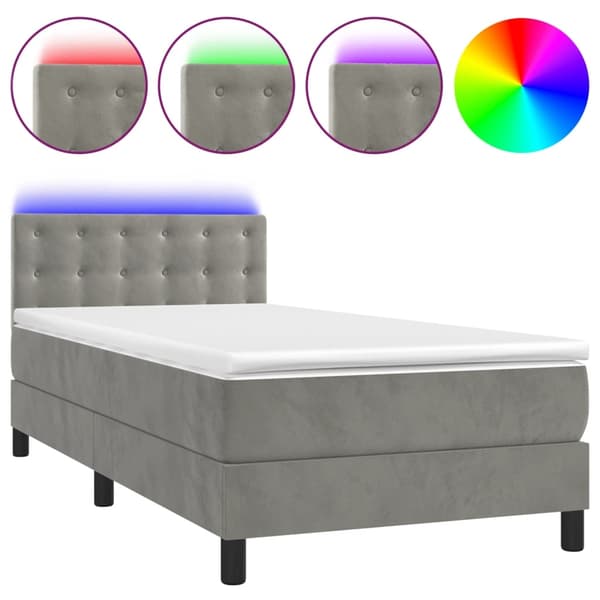 vidaXL Ramsäng med madrass & LED ljusgrå 100x200 cm sammet Grå