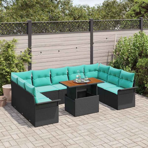 vidaXL Trädgårdsoffset 10 st Svart Poly rattan art