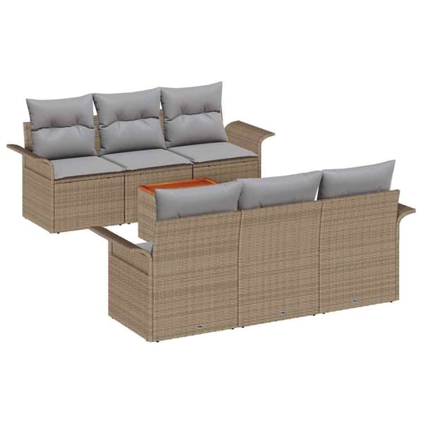 vidaXL Trädgårdsoffset 7 st Beige konstrotting Beige
