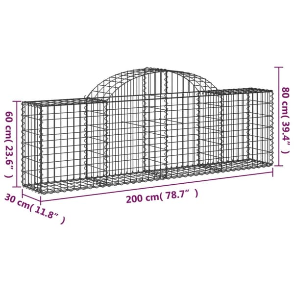 vidaXL Gabion bågformad 2 st 200x30x60/80 cm galvaniserat järn Silver