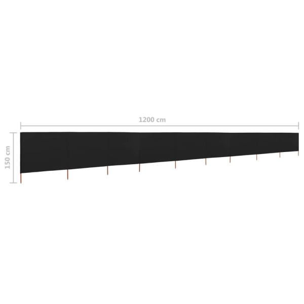 vidaXL Vindskydd 9 paneler tyg 1200x120 cm svart Svart