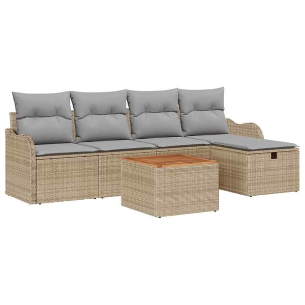 vidaXL Trädgårdsoffset 6 st Beige Poly rattan Beige