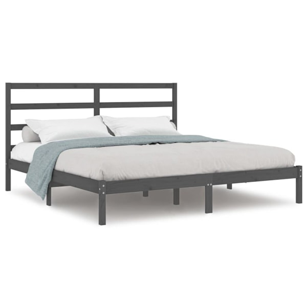 vidaXL Sängram grå massiv furu 200x200 cm Grå