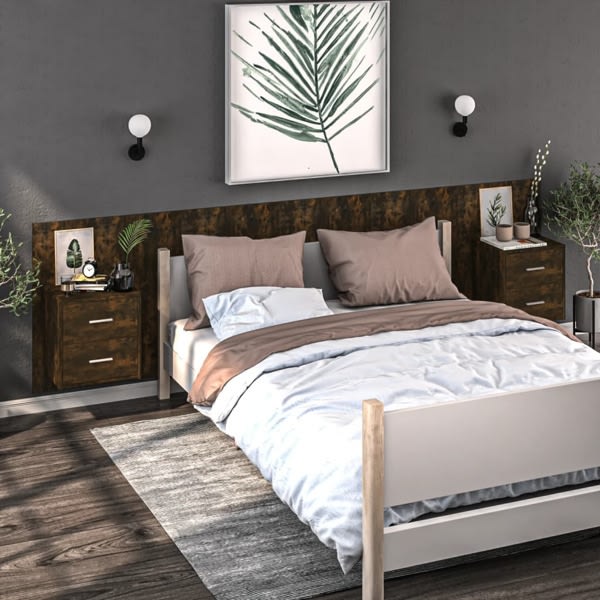 vidaXL Väggmonterade sängbord 2 st rökfärgad ek Brun