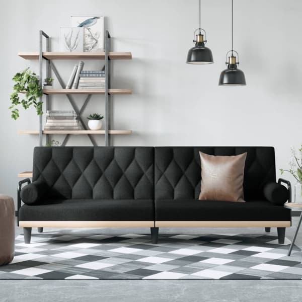 vidaXL Bäddsoffa med armstöd svart tyg art