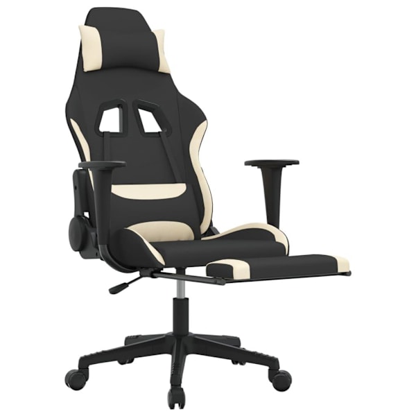 vidaXL Gamingstol med fotstöd och massage svart och gräddvit tyg Kräm