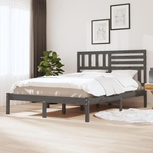 vidaXL Sängram 150x200 cm massiv furu grå Grå