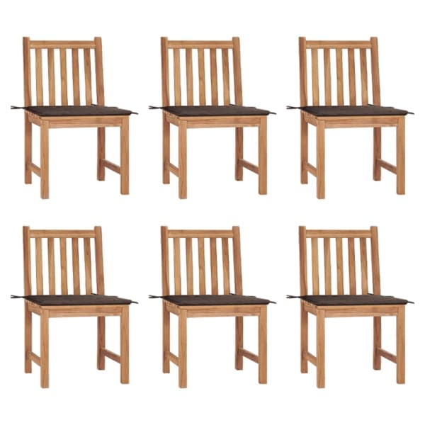 vidaXL Trädgårdsstolar 6 st med dynor massiv teak Taupe