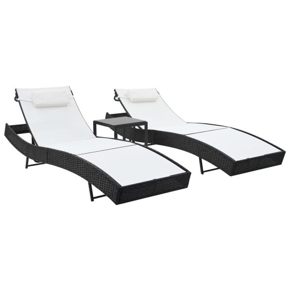 vidaXL Solsängar 2 st med bord konstrotting och textilene svart multifärg