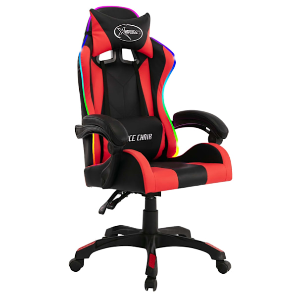 vidaXL Gamingstol med RGB LED-lampor röd och svart konstläder multifärg