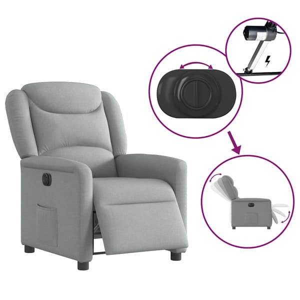 vidaXL Elektrisk reclinerfåtölj ljusgrå tyg Grå