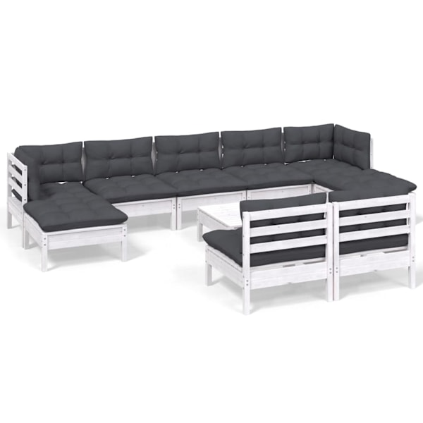vidaXL Loungegrupp med dynor 10 delar vit massiv furu Vit