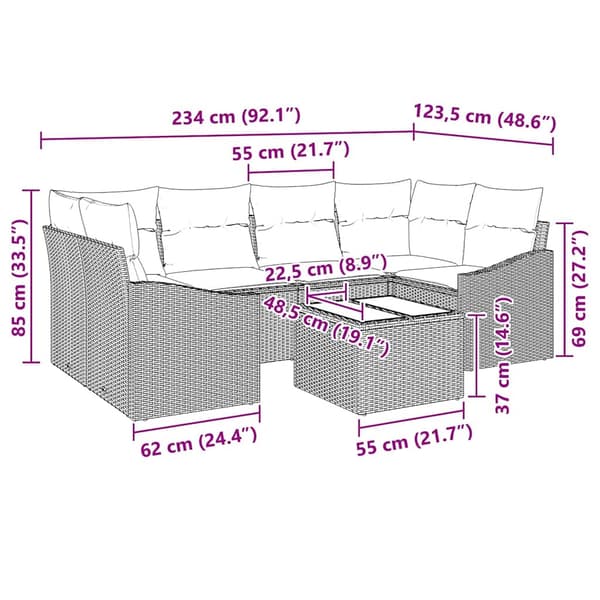 vidaXL Soffset 7 st Brun och Kräm konstrotting Brun