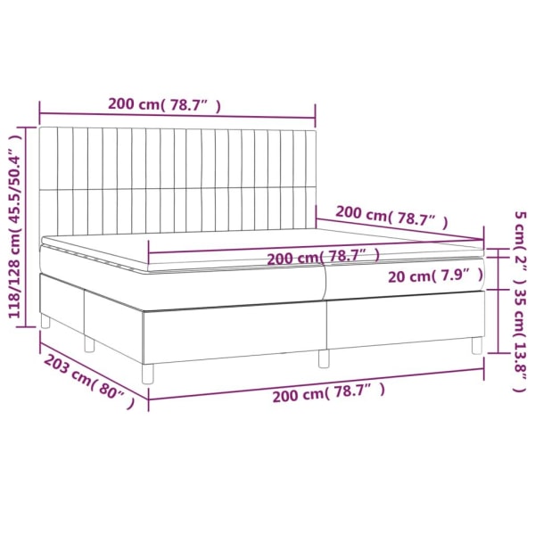 vidaXL Ramsäng med madrass & LED svart 200x200 cm tyg Svart