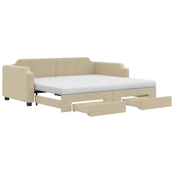 vidaXL Dagbädd utdragbar med lådor gräddvit 100x200 cm tyg Kräm