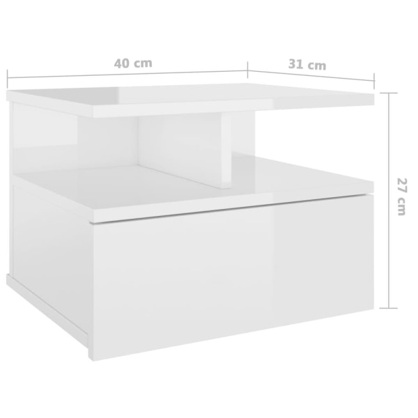 vidaXL Svävande sängbord 2 st vit högglans 40x31x27 cm konstruer Vit