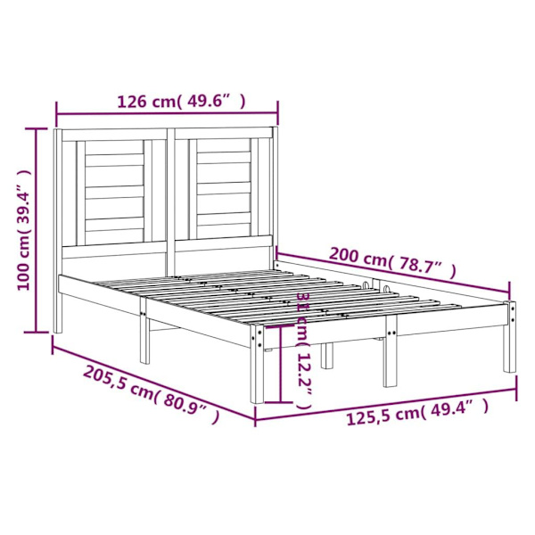 vidaXL Sängram grå massiv furu 120x200 cm Grå