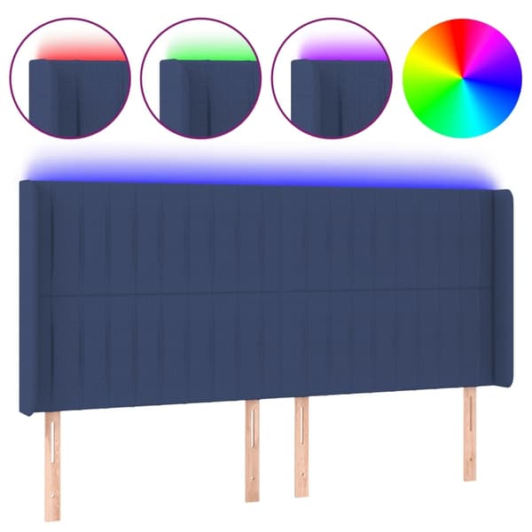 vidaXL Sänggavel LED blå 183x16x118/128 cm tyg Blå