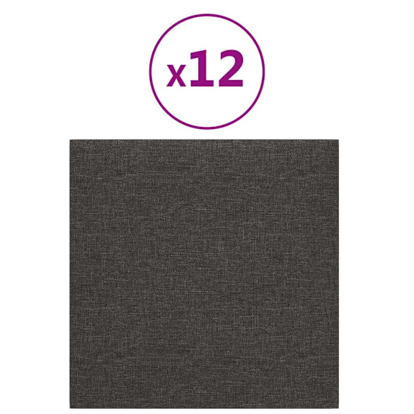 vidaXL Väggpaneler 12 st mörkgrå 30x30 cm tyg 1,08 m² Grå