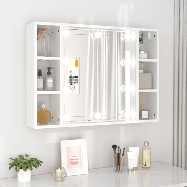 vidaXL Spegelskåp med LED vit högglans 76x15x55 cm Vit