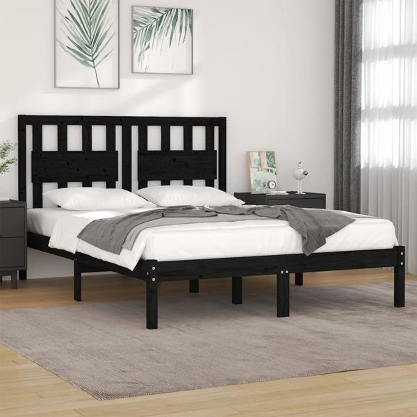 vidaXL Sängram svart massiv furu 120x190 cm Svart