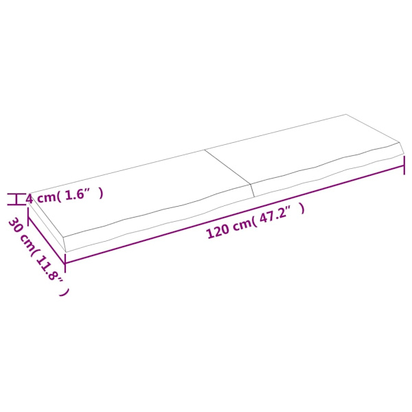 vidaXL Bänkskiva badrum ljusbrun 120x30x(2-4) cm behandlat massivt trä Brun