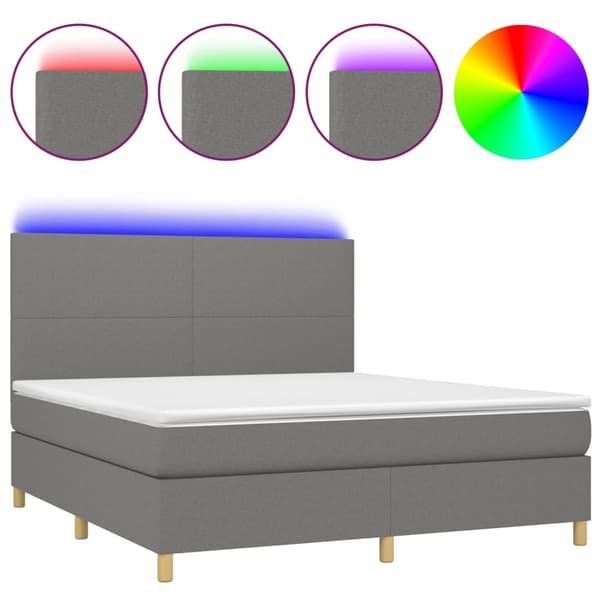 vidaXL Ramsäng med madrass & LED mörkgrå 180x200 cm tyg Grå