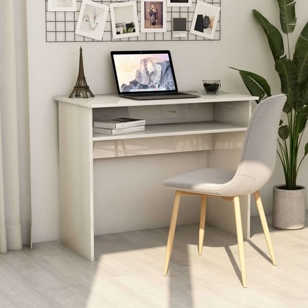 vidaXL Skrivbord vit högglans 90x50x74 cm konstruerat trä Vit