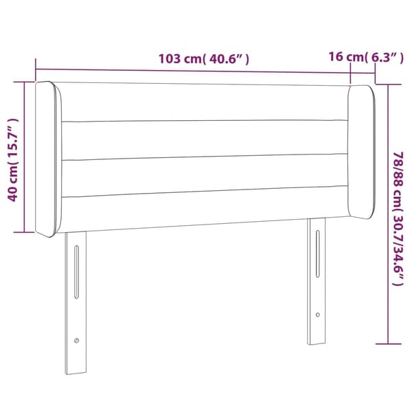 vidaXL Sänggavel LED ljusgrå 103x16x78/88 cm sammet Grå