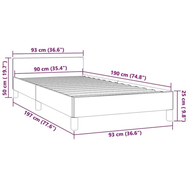 vidaXL Sängram utan madrass mörkgrå 90x190 cm sammet Grå