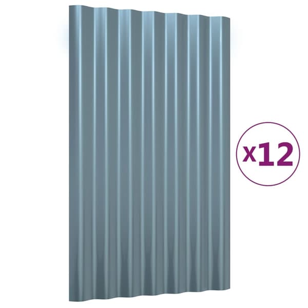 vidaXL Takplåt 12 st pulverlackerat stål grå 60x36 cm Grå