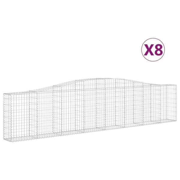 vidaXL Gabioner bågformade 8 st 400x30x80/100 cm galvaniserat järn Silver